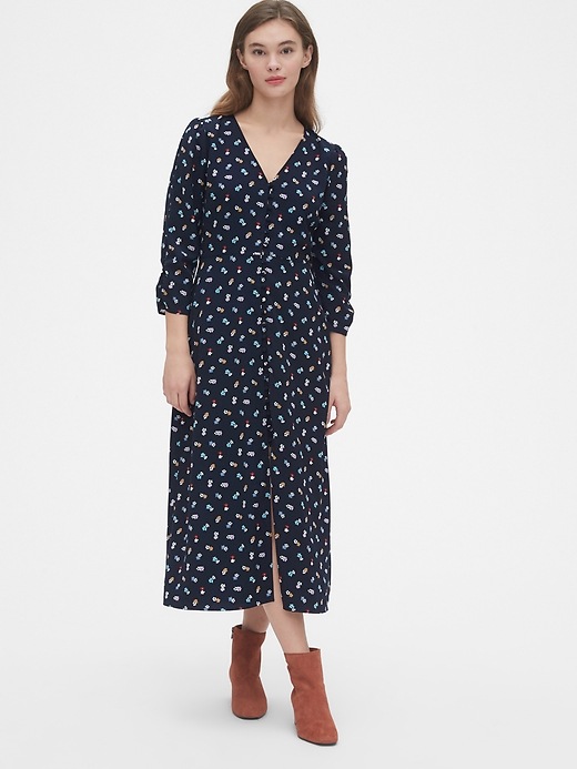 Image number 1 showing, Puff Sleeve Button-Front Midi Dress