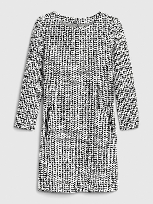 Image number 5 showing, Houndstooth Tweed Zip Pocket Puff-Sleeve Dress