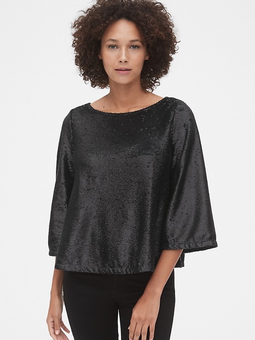 Image number 1 showing, Three-Quarter Sleeve Sequin Top