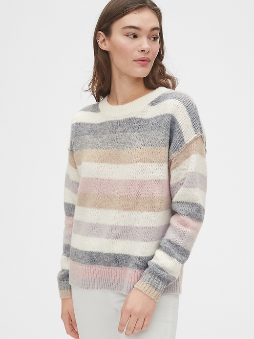 View large product image 1 of 1. Relaxed Wool-Blend Stripe Crewneck Sweater