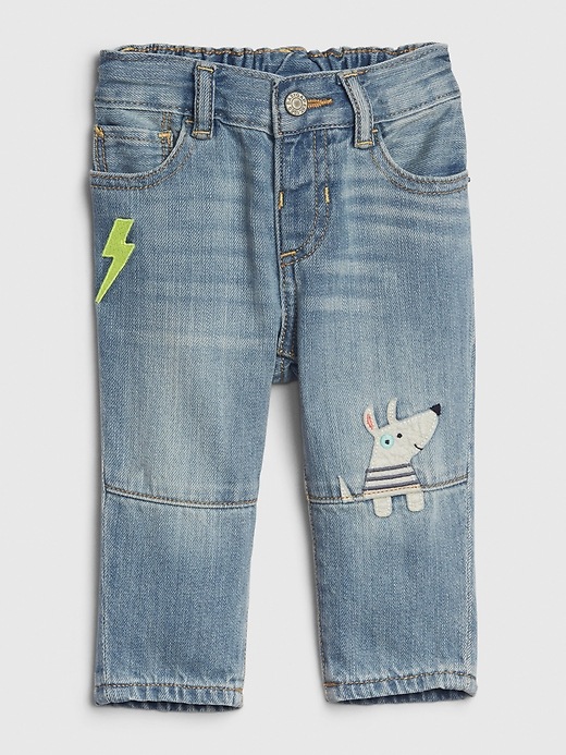 Image number 1 showing, Baby Dog Applique Straight Jeans