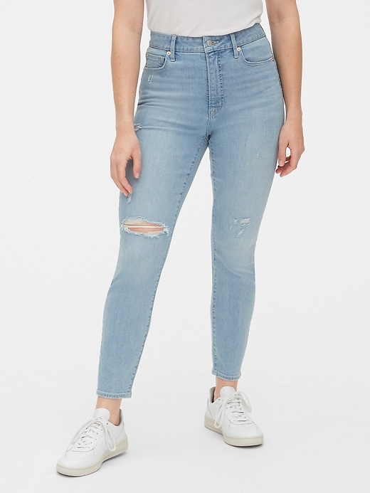 Image number 1 showing, High Rise Curvy Distressed True Skinny Ankle Jeans with Secret Smoothing Pockets
