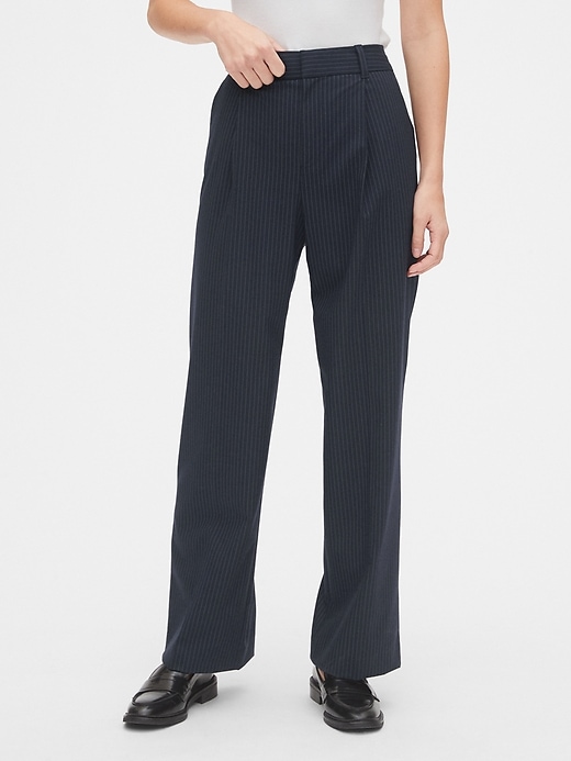 Image number 6 showing, High Rise Pleated Stripe Wide-Leg Pants