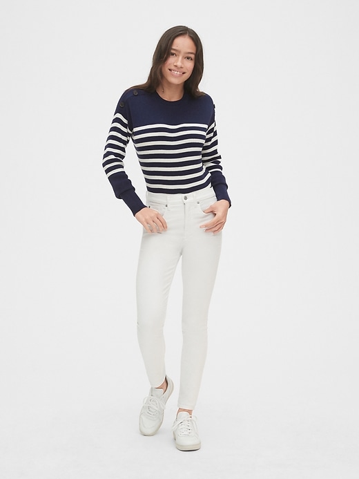 Image number 3 showing, Stripe Button Crewneck Sweater