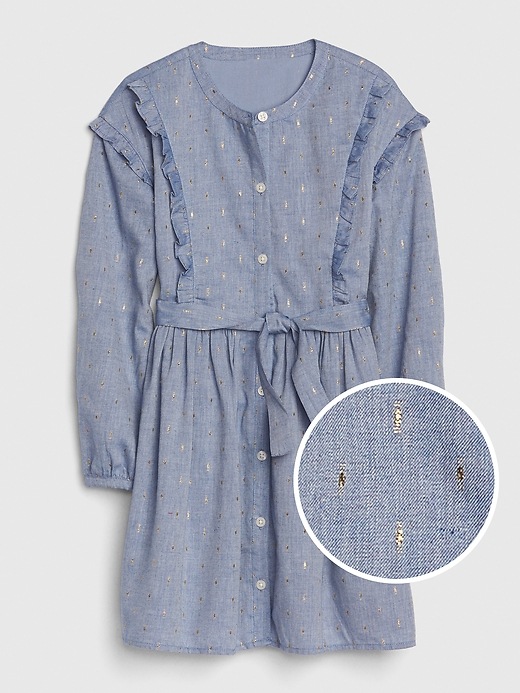 Image number 1 showing, Kids Chambray Ruffle Tie-Belt Dress