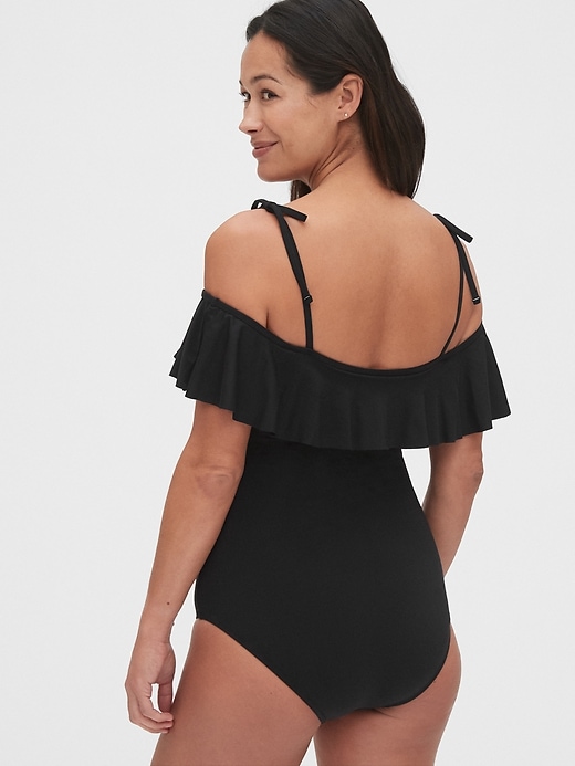 Image number 2 showing, Maternity Ruffle Off-Shoulder One-Piece Suit