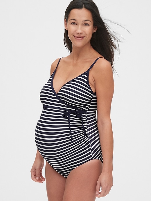 Image number 1 showing, Maternity Tie-Front One-Piece