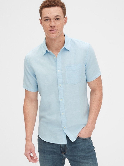 View large product image 1 of 1. Button-Front Shirt in Linen-Cotton