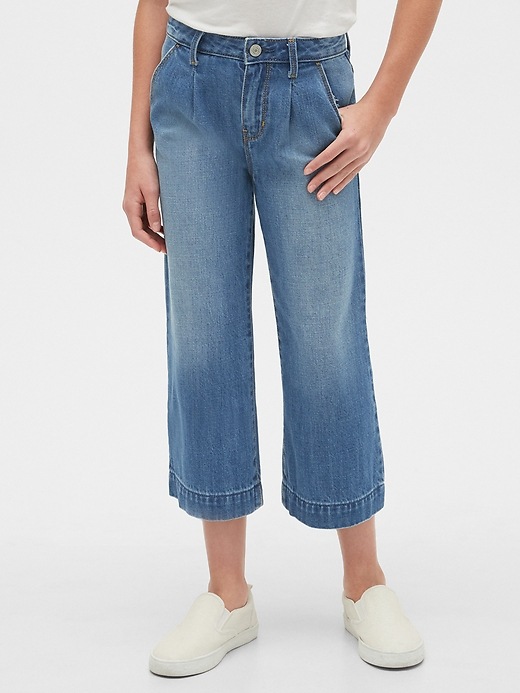 Image number 2 showing, Kids High Rise Pleated Crop Wide-Leg Jeans