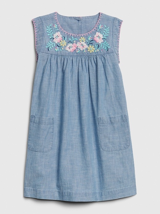 Image number 1 showing, Toddler Embroidered Chambray Dress