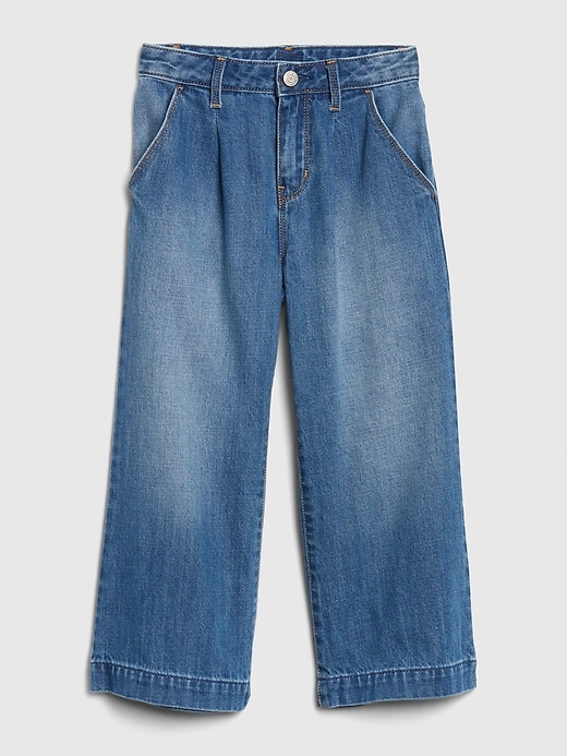 Image number 1 showing, Kids High Rise Pleated Crop Wide-Leg Jeans