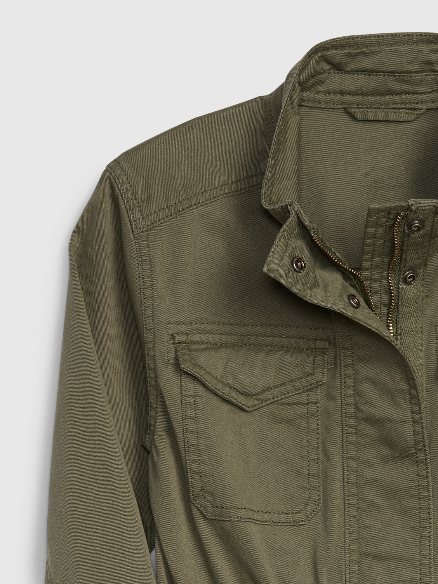 Cotton twill utility jacket - Dark khaki green - Kids