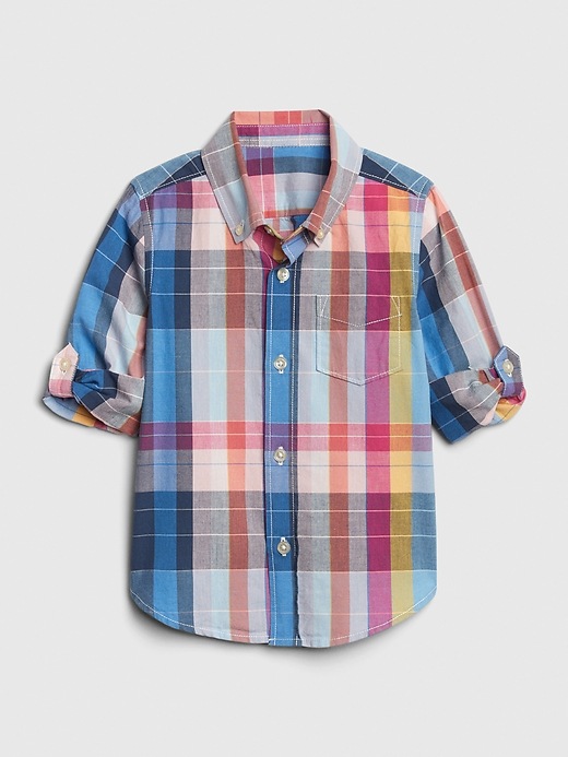 View large product image 1 of 1. Toddler Poplin Plaid Convertible Shirt