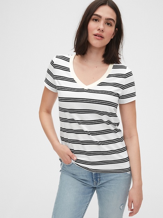 トップス ARGUE V-NECK TIDY SHIRT/stripe Stripe V Neck T-Shirt | boohoo CA