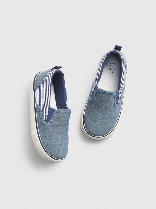 View large product image 1 of 1. Toddler Chambray Stripe Slip-On Sneakers