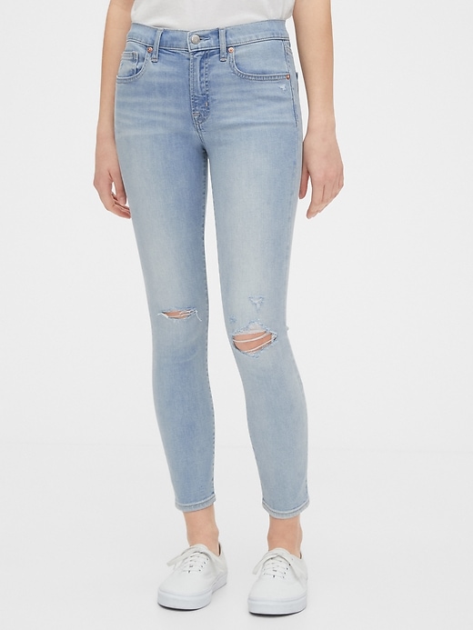 Image number 1 showing, Mid Rise Destructed True Skinny Ankle Jeans
