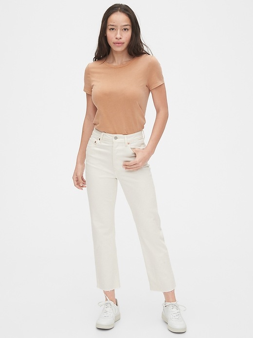 Image number 3 showing, High Rise Curvy Cheeky Straight Jeans with Raw Hem