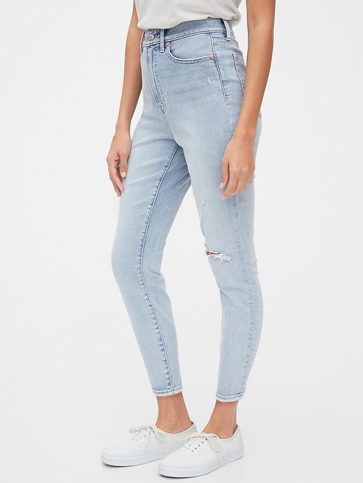 Image number 1 showing, Sky High Destructed Curvy True Skinny Ankle Jeans with Secret Smoothing Pockets