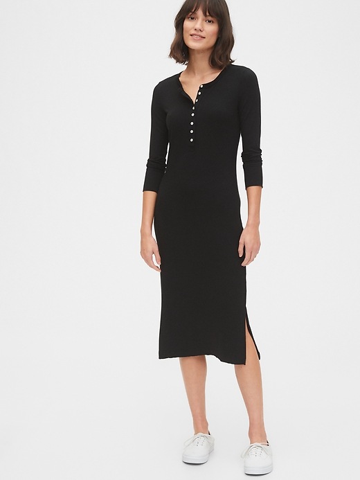 Image number 1 showing, Ribbed Henley Midi Dress