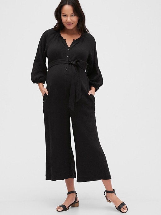 View large product image 1 of 1. Maternity Gauzy Wide-Leg Jumpsuit