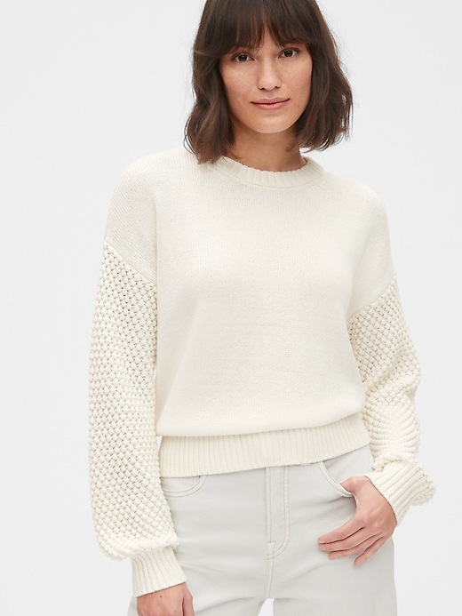 Image number 1 showing, Cropped Bobble Stitch Crewneck Sweater