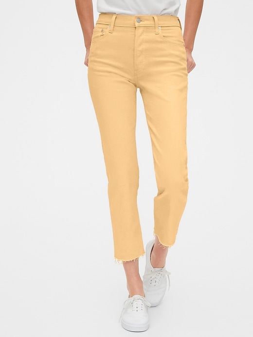 Image number 8 showing, High Rise Cheeky Straight Jeans with Raw Hem