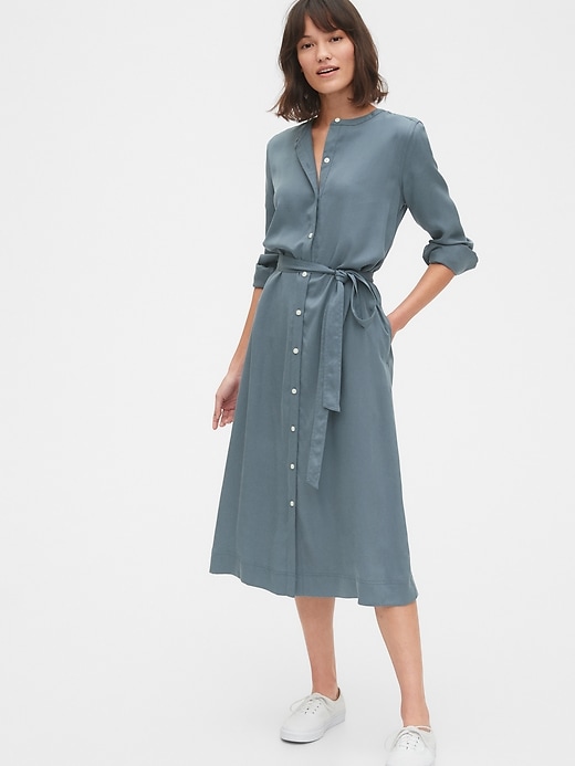 View large product image 1 of 1. Button Front Midi Shirtdress in TENCEL&#153