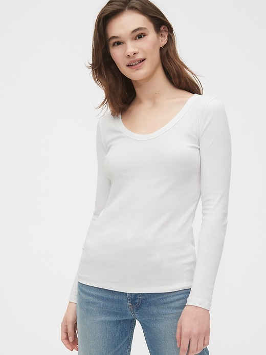 View large product image 1 of 1. Scoopneck Ribbed T-Shirt
