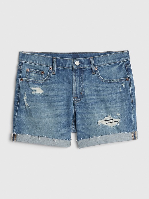 Image number 6 showing, 5" Mid Rise Distressed Denim Shorts