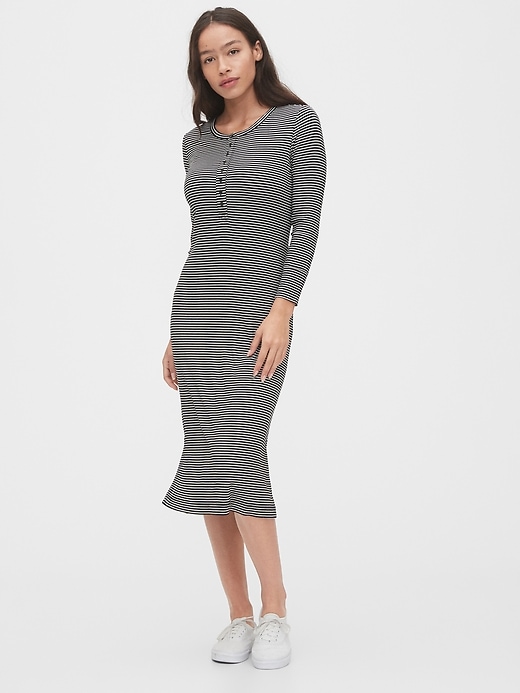 View large product image 1 of 1. Ribbed Henley Midi Dress