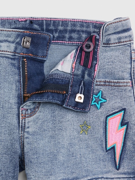 Image number 4 showing, Kids Embroidered Patch Denim Shortie Shorts