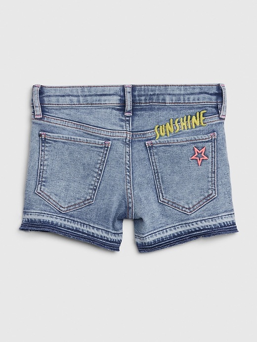 Image number 3 showing, Kids Embroidered Patch Denim Shortie Shorts
