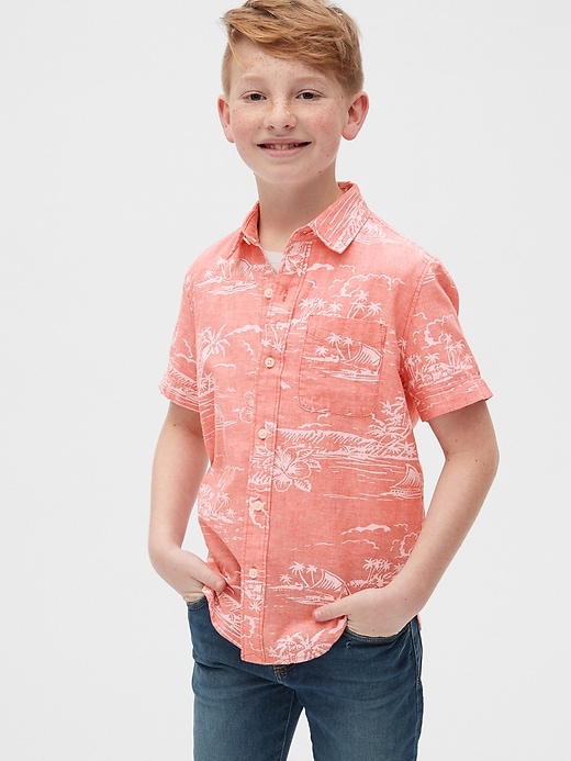 Image number 2 showing, Kids Short Sleeve Linen Print Shirt