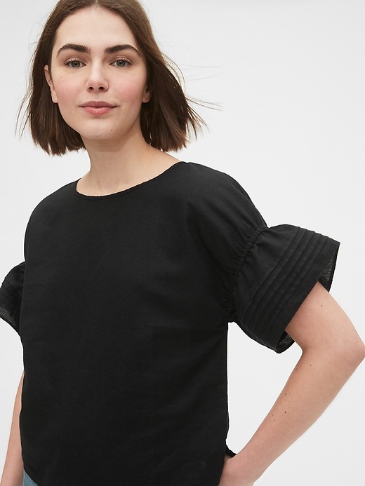 Image number 5 showing, Linen-Cotton Pintuck Sleeve Top