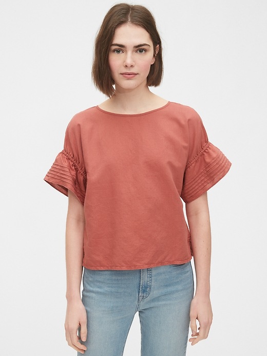 Image number 7 showing, Linen-Cotton Pintuck Sleeve Top