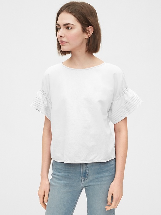 Image number 8 showing, Linen-Cotton Pintuck Sleeve Top