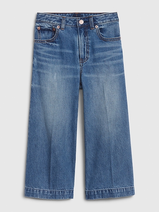 Image number 1 showing, Kids High Rise Pleated Crop Wide-Leg Jeans
