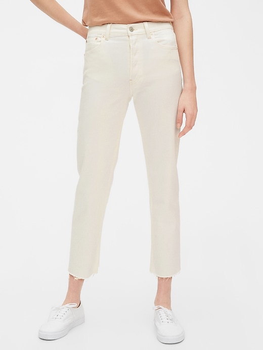 Image number 1 showing, High Rise Cheeky Straight Jeans with Raw Hem