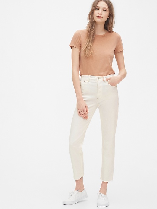 Image number 3 showing, High Rise Cheeky Straight Jeans with Raw Hem