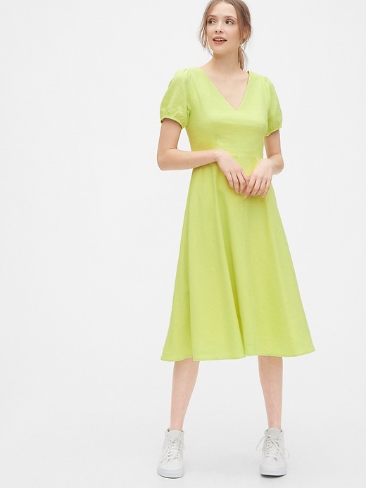 View large product image 1 of 1. V-Neck Midi Dress in Linen