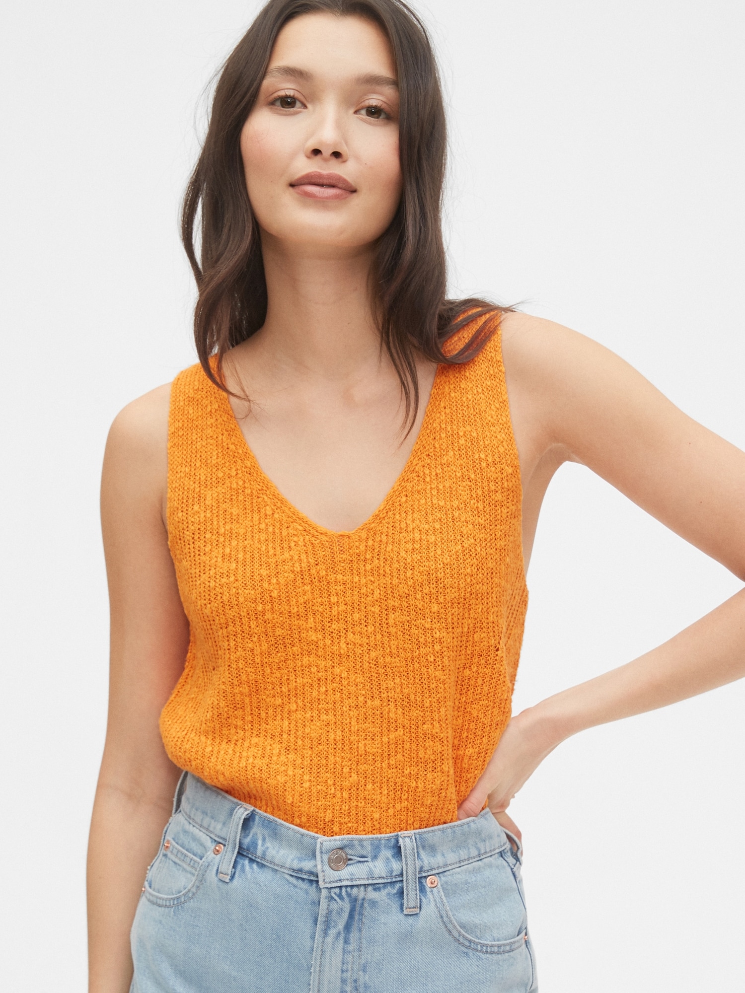 Ribbed VNeck Sweater Tank in LinenCotton Gap