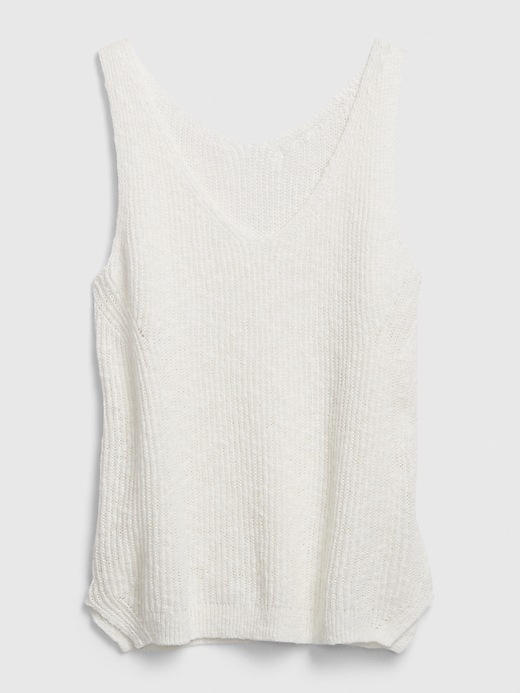 Image number 6 showing, Ribbed V-Neck Sweater Tank in Linen-Cotton