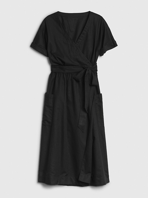 Image number 6 showing, Short Sleeve Wrap-Front Dress in Linen-Cotton