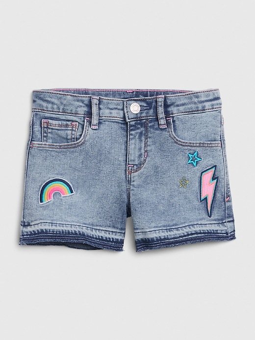 Image number 2 showing, Kids Embroidered Patch Denim Shortie Shorts
