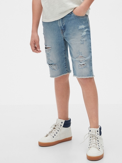 Image number 1 showing, Kids Distressed Denim Shorts with Stretch