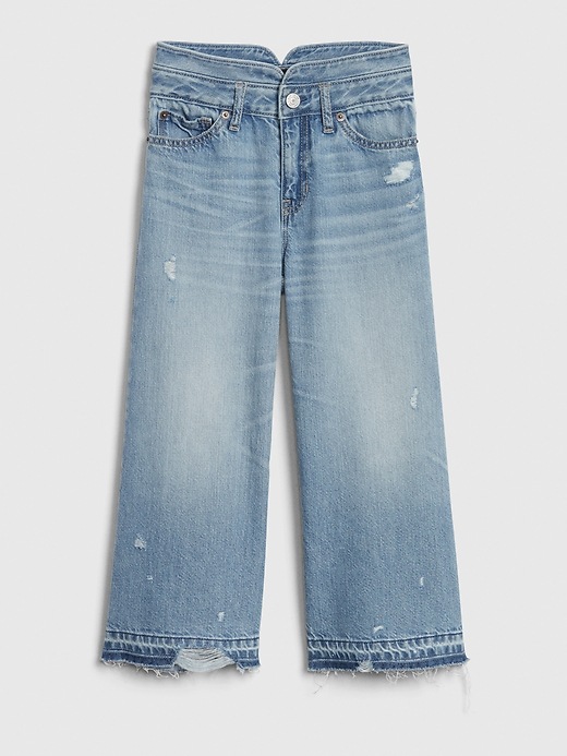 Image number 1 showing, Kids High Rise Destructed Wide-Leg Crop Jeans