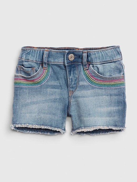 Image number 1 showing, Toddler Rainbow Embroidered Shorty Shorts