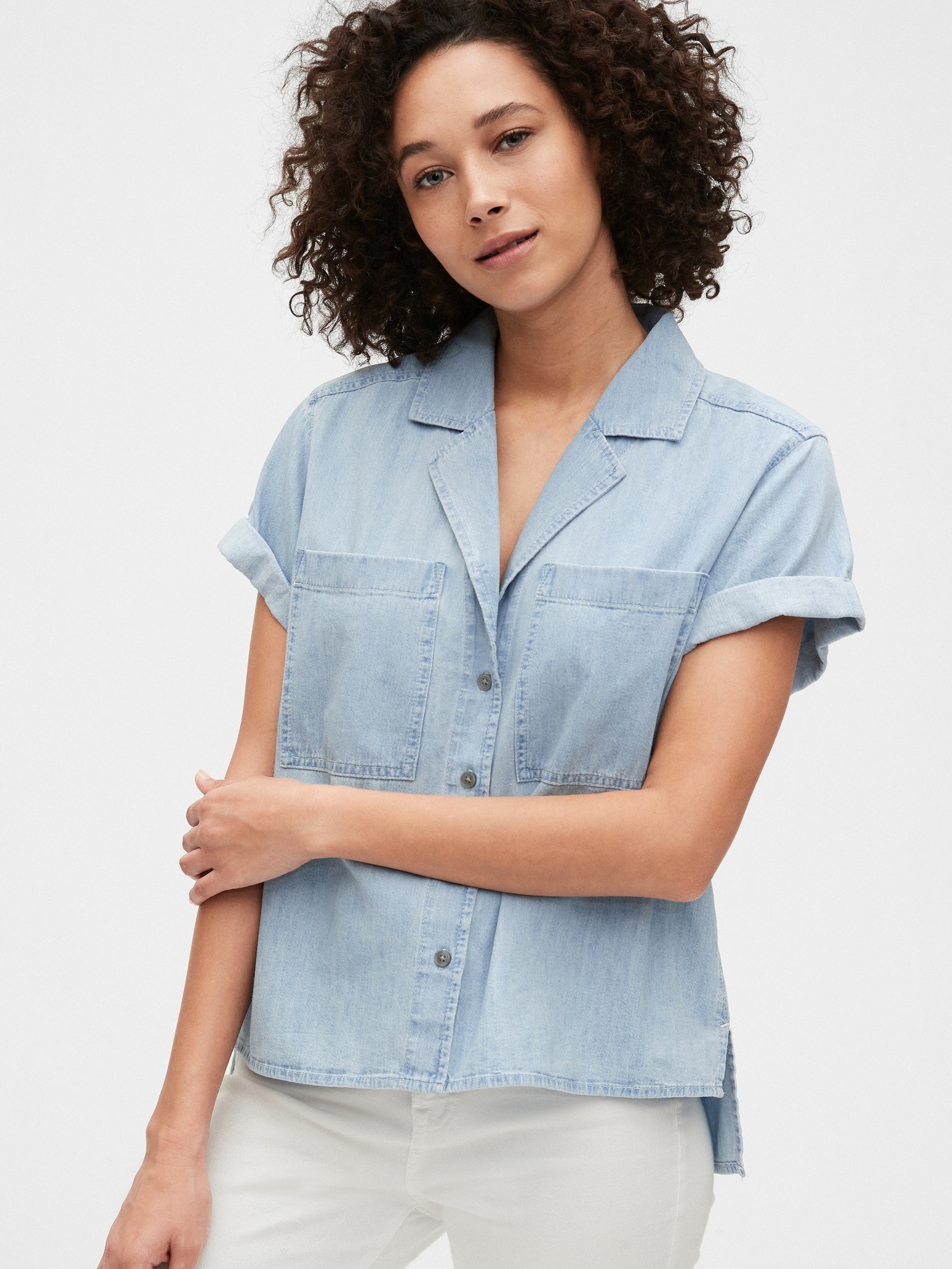 high low denim shirt