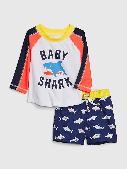 Image number 1 showing, Baby Long Sleeve Shark Swim Set