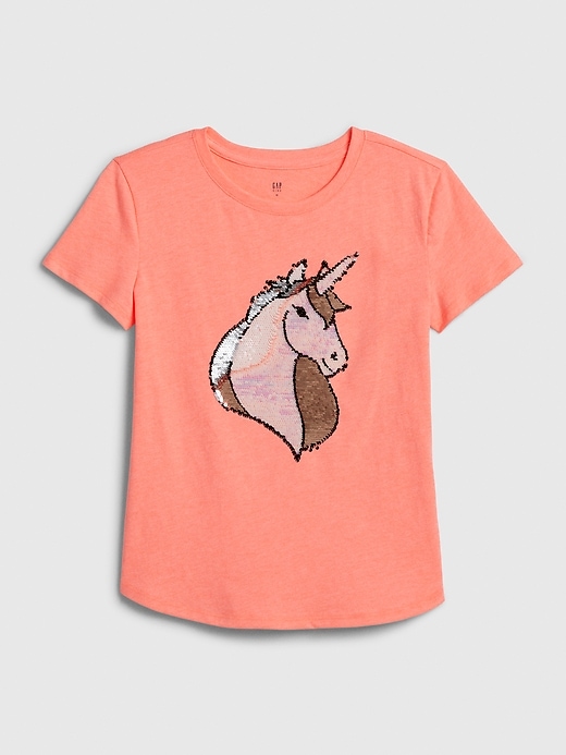 Girl's White Unicorn Sequins T-shirt